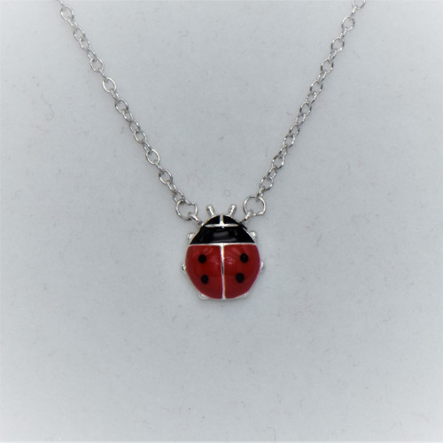 Hand made silver Necklace for children (ladybug)
