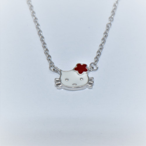 Hand made silver Necklace for children (hello kitty)