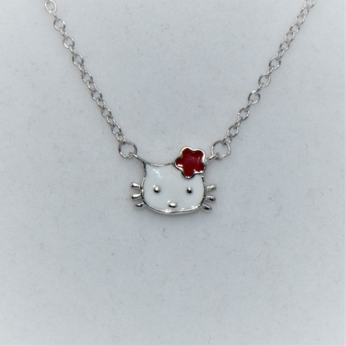 Hand made silver Necklace for children (hello kitty)