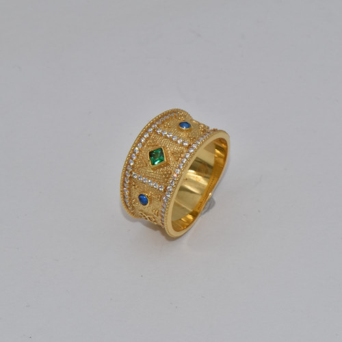  14K gold Byzantine ring with zirconia