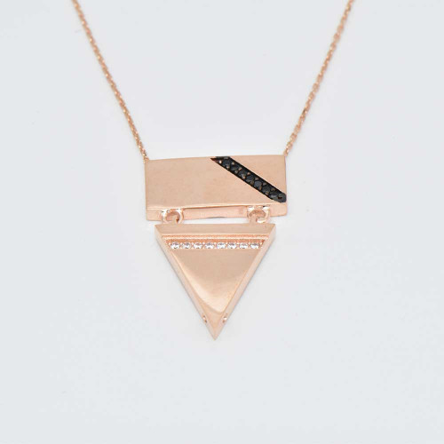 14K red gold necklace  triangle with black zirconia