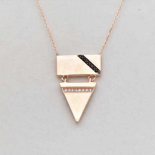  14K red gold necklace  triangle with black zirconia