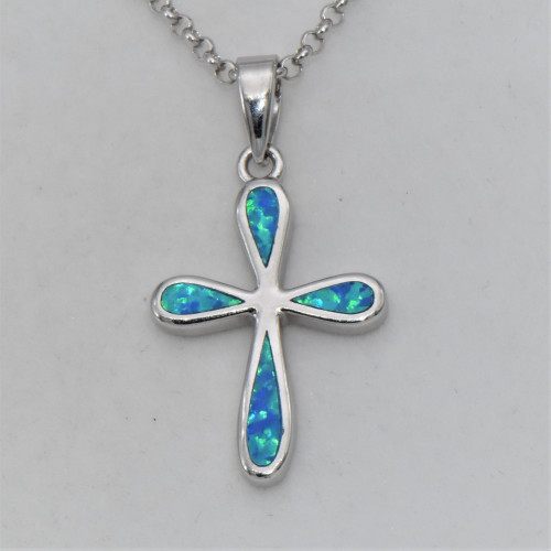 Silver Pendant with Blue Opal (cross)  hand made traditional Greek jewellery  M5412