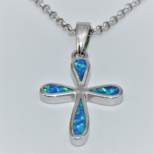 Silver Pendant with Blue Opal (cross)  hand made traditional Greek jewellery  M5412