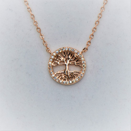 Hand made gold plated silver Necklace with Zirconia (tree of life)
