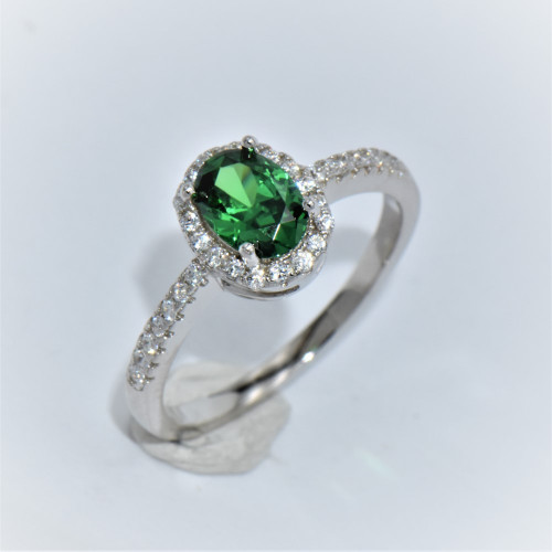 Hand made silver Ring with green zirconia