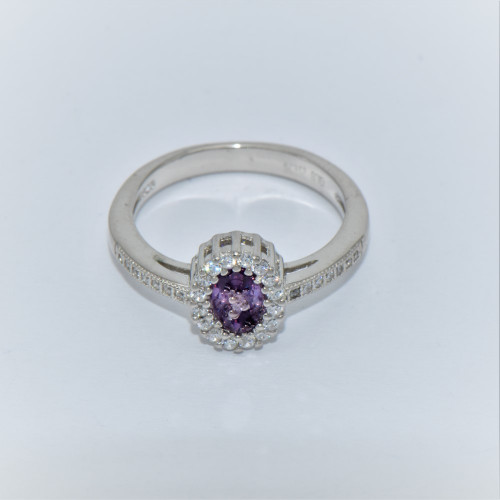 Hand made silver Ring with zirconia (amethyst)