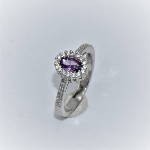 Hand made silver Ring with zirconia (amethyst)