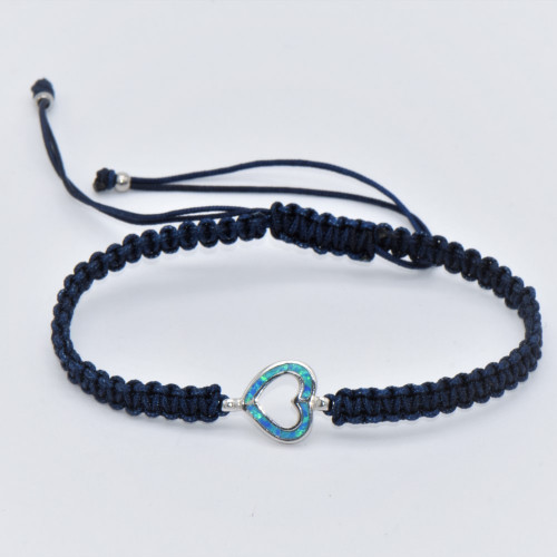 Silver Bracelet Macrame with Blue Opal (heart) Hand made traditional Greek jewellery