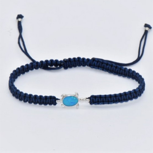 Silver Bracelet Macrame with Blue Opal (Turtle) Hand made traditional Greek jewellery