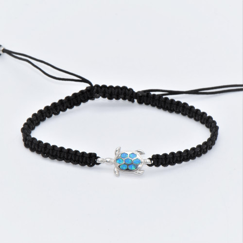 Silver Bracelet Macrame with Blue Opal (Turtle) Hand made traditional Greek jewellery B5640