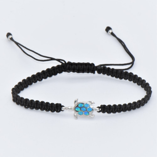 Silver Bracelet Macrame with Blue Opal (Turtle) Hand made traditional Greek jewellery B5640