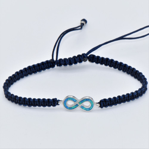 Silver Bracelet Macrame with Blue Opal (infinity) Hand made traditional Greek jewellery