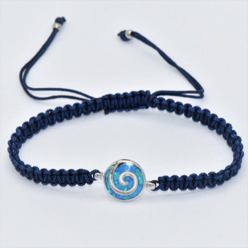 Silver Bracelet Macrame with Blue Opal (spiral) Hand made traditional Greek jewellery