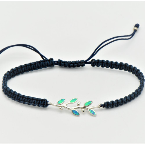 Silver Bracelet Macrame with Blue Opal (olive tree branch) Hand made traditional Greek jewellery