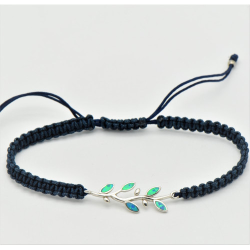 Silver Bracelet Macrame with Blue Opal (olive tree branch) Hand made traditional Greek jewellery
