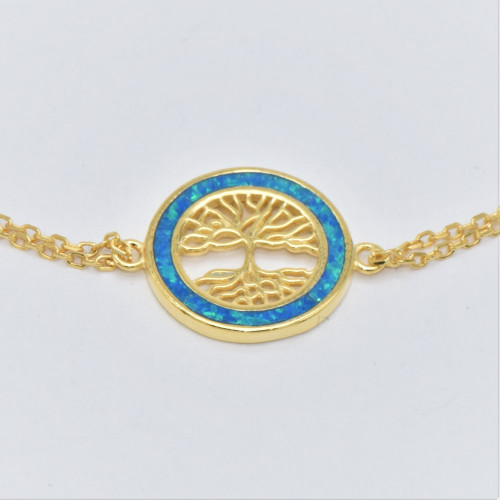 Hand made gold plated silver Bracelet with Blue Opal (Tree of Life ) traditional Greek jewellery