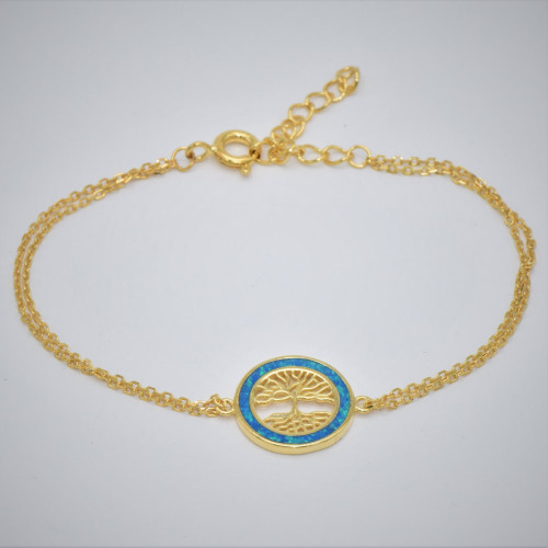 Hand made gold plated silver Bracelet with Blue Opal (Tree of Life ) traditional Greek jewellery