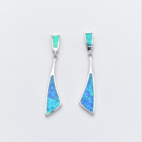 Hanging Silver Earrings with Blue Opal Hand made traditional Greek jewellery S5473