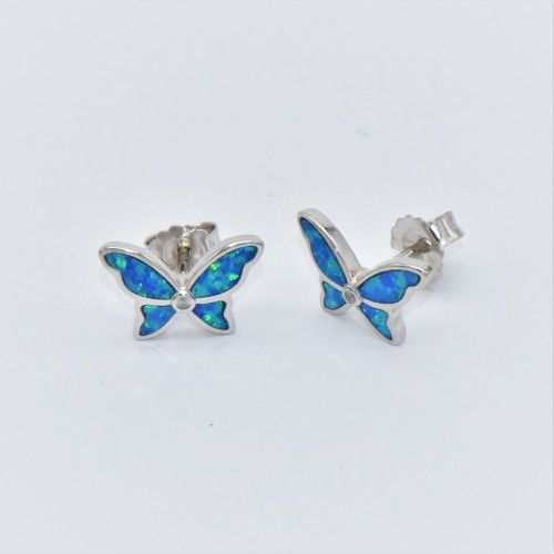 Silver Earrings with Blue Opal (butterfly)  hand made traditional Greek jewellery