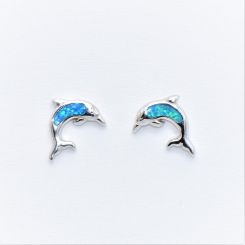 Silver Earrings Dolphins with Blue Opal Hand made traditional Greek jewellery S5672