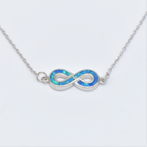 Silver Necklace with Blue Opal (Infinity) Hand made traditional Greek jewellery