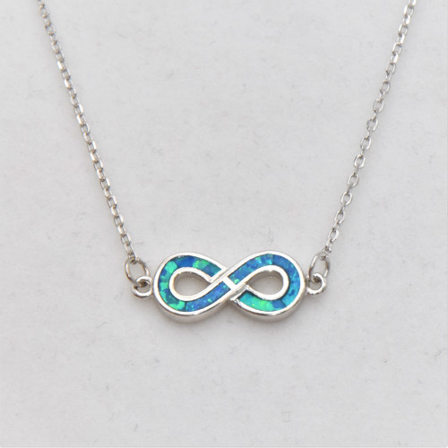 Silver Necklace with Blue Opal (Infinity) Hand made traditional Greek jewellery