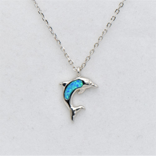 Silver Necklace with Blue Opal (Dolphin)Hand made traditional Greek jewellery