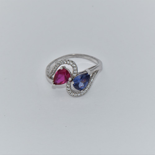 Hand made silver ring with ruby and saphire  zirconia