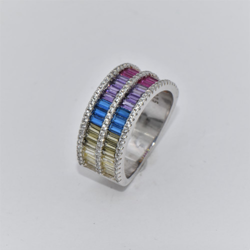 Hand made silver ring with zirconia (rainbow) 04-04-3585