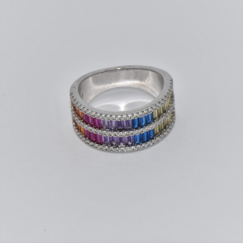 Hand made silver ring with zirconia (rainbow) 04-04-3585
