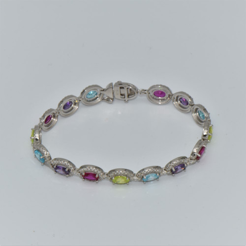 Hand made Silver bracelet with multi colour zirconia B 04-06-1547