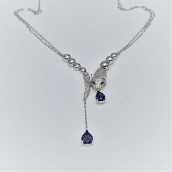 Hand made Silver necklace with blue zirconia (Tiger)