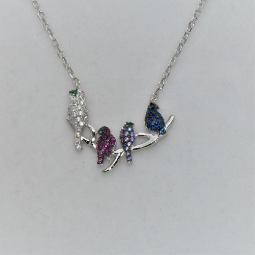 Silver necklace birds with zirconia