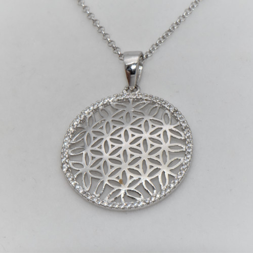 Hand made Silver pendant with zirconia (flower of life)