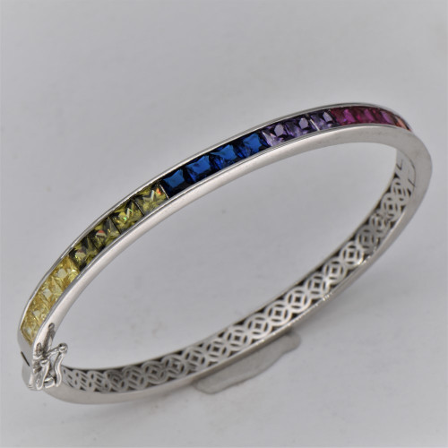Hand made Silver bracelet with zirconia (rainbow)