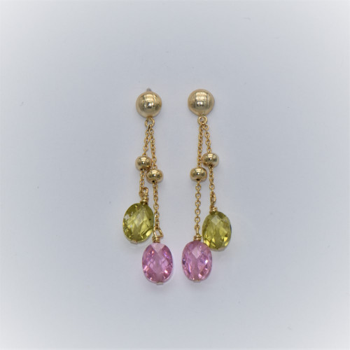 Hand made gold plated silver Earrings with Zirconia amethyst and citrin