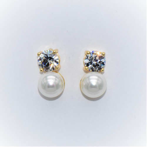 Hand made silver Earrings gold plated with pearls and zirconia