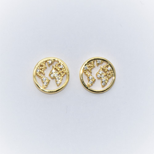 Hand made gold plated silver Earrings with Zirconia (world map)