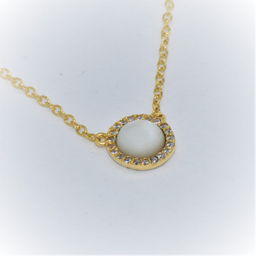 Hand made gold plated silver necklace with Zirconia (round)