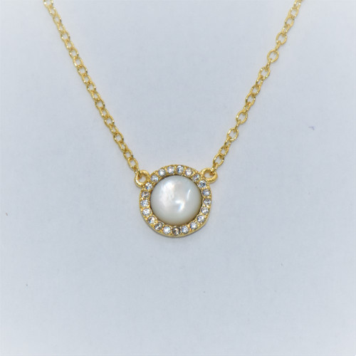 Hand made gold plated silver necklace with Zirconia (round)