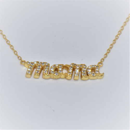 Hand made gold plated silver necklace with Zirconia (mama)