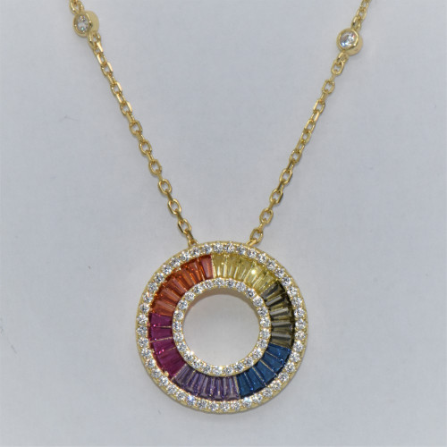 Hand made gold plated silver necklace with Zirconia (rainbow)