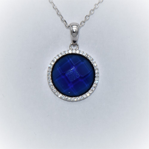 Hand made silver Pendant with round blue Zirconia
