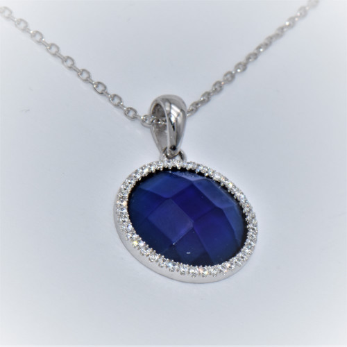 Hand made silver Pendant with round blue Zirconia