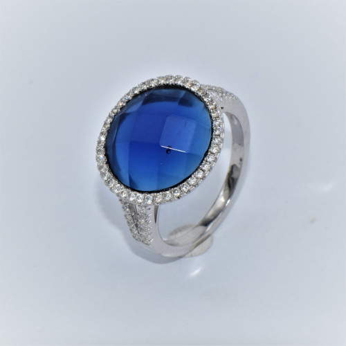 Hand made silver Ring with blue zirconia