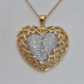  Silver necklace. heart . yellow gold plated  with zirconia
