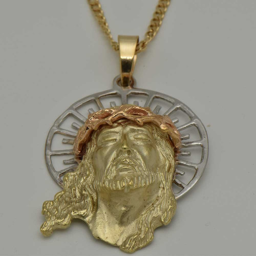  14K gold pendant head of Jesus in yellow white and rose gold