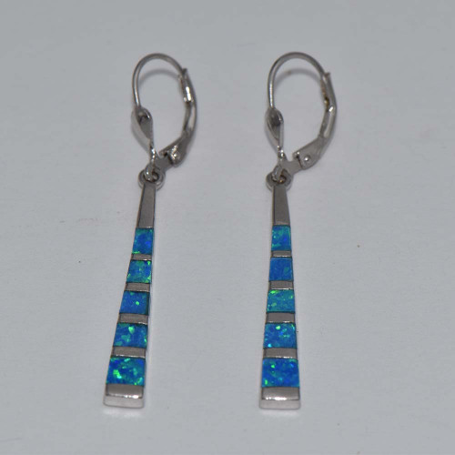 Hanging Silver Earrings with Blue Opal hand made traditional Greek jewellery