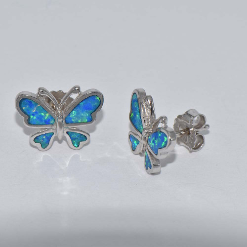  Silver Earrings with Blue Opal (butterfly)  hand made traditional Greek jewellery